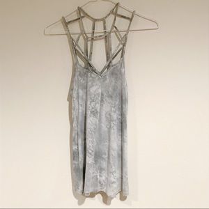 American Eagle Gray Tie Dye Cage Neckline Tank Top
